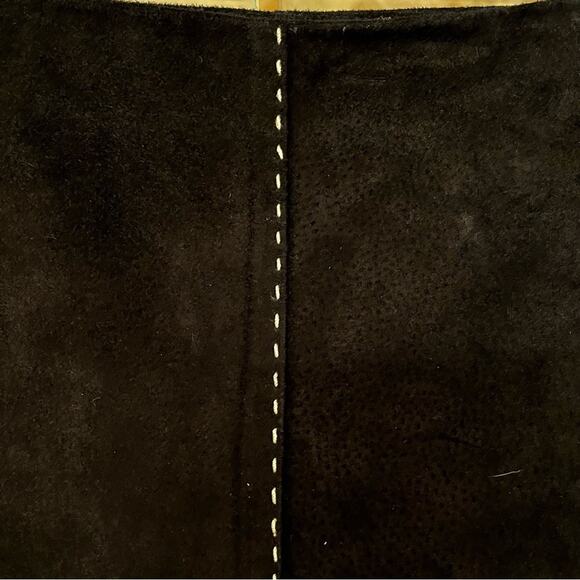 NEW Rem Garson Suede Leather Vintage Aline Midi Contrast Full Two Tone Black Sk… - Picture 10 of 15